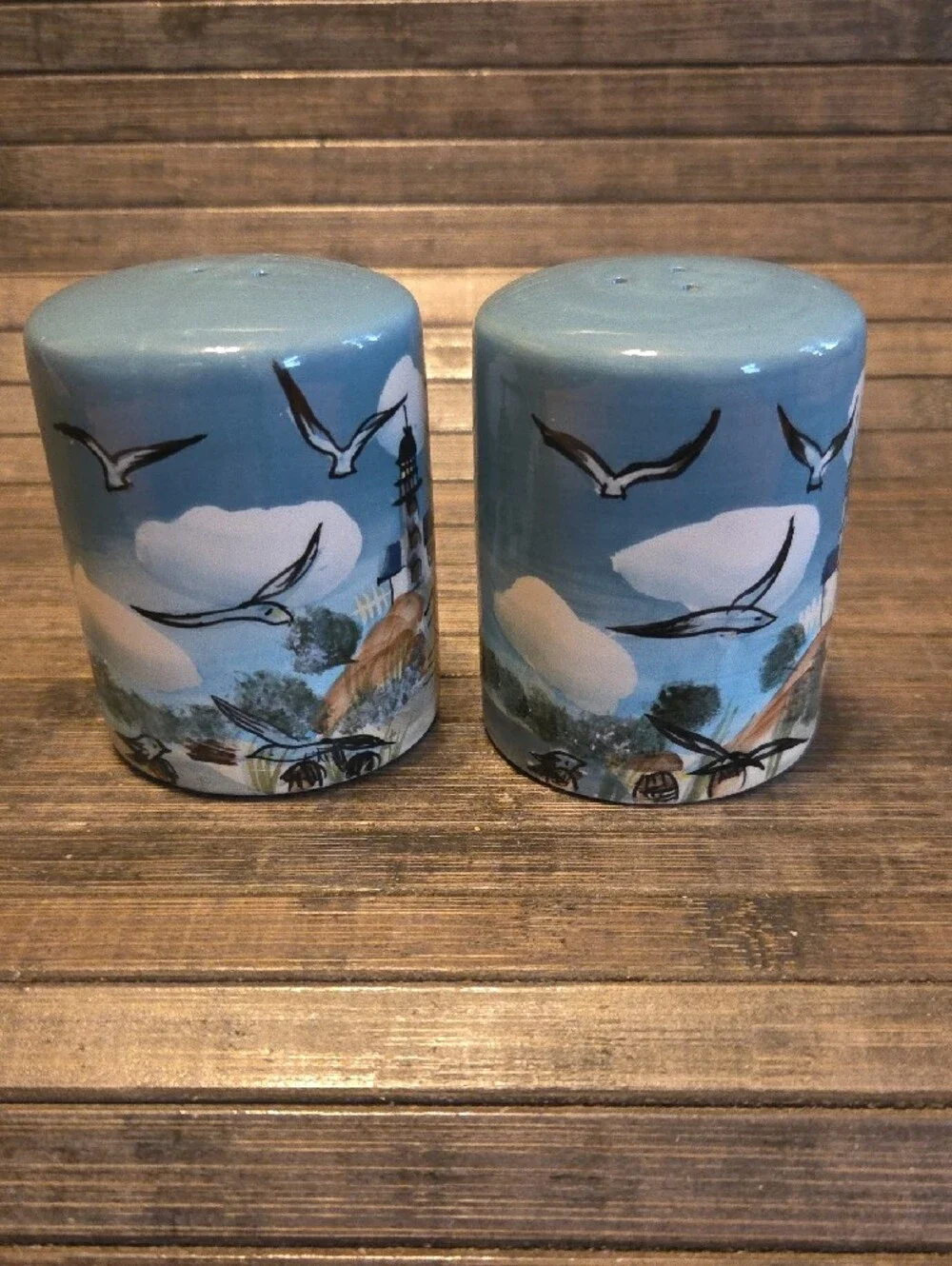 Young's Hand-Painted Seagull Lighthouse Sugar Creamer Salt & Pepper Set